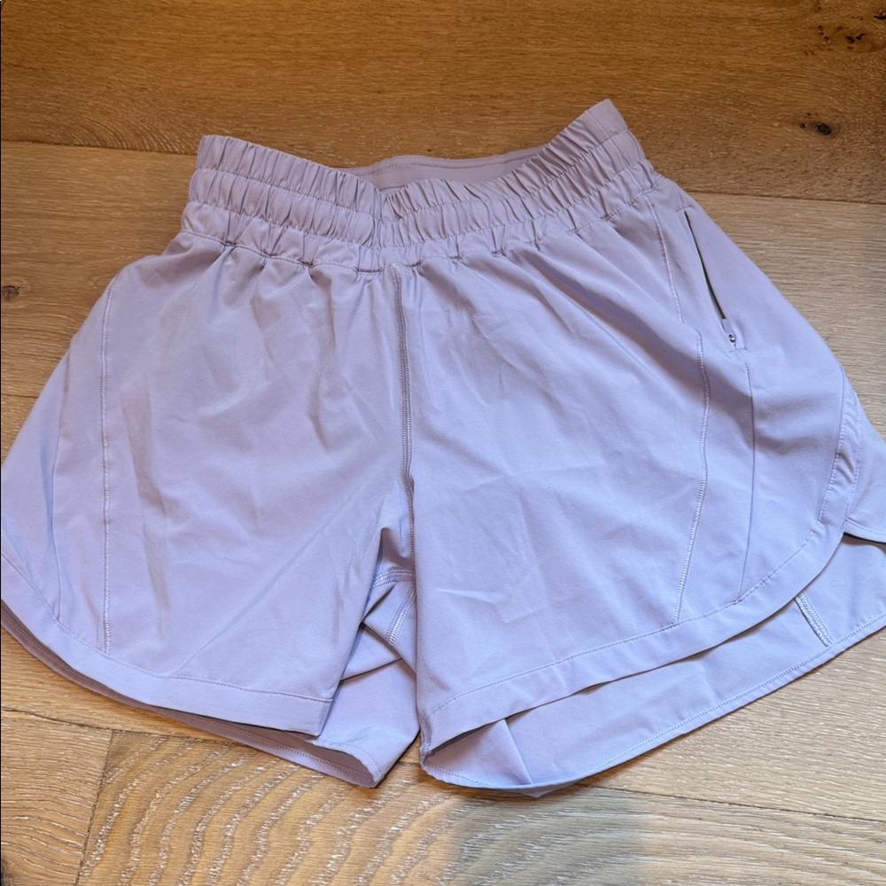 3 pair Lulu Track That High-Rise Lined Short 5" in Black, Olive, and Lavender. - Picture 3 of 7